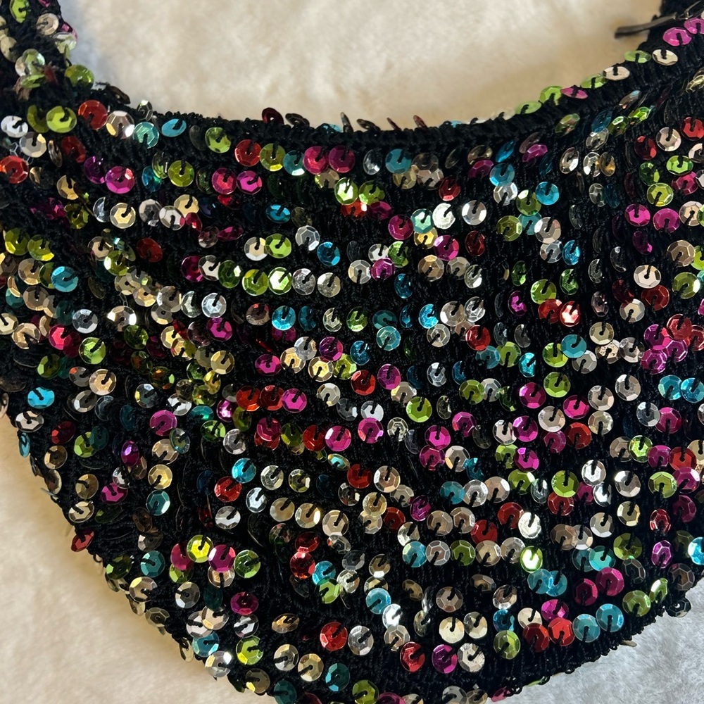 Vintage Y2K Sequin Shoulder bag black multicolor sparkle mini purse party bag - Picture 3 of 8